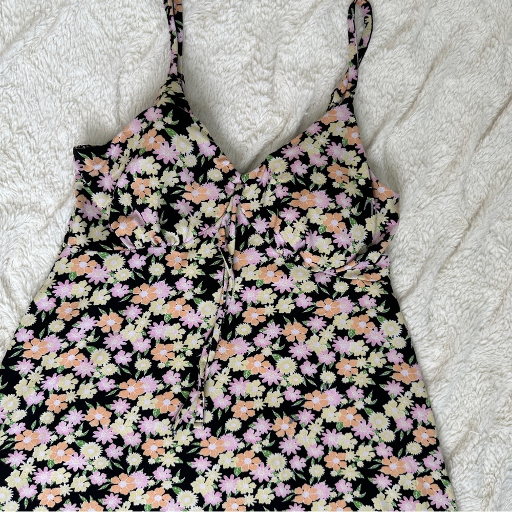 Y2K Women Mini Dress S Floral Black Multi color Baby Doll No Boundaries - Picture 4 of 7